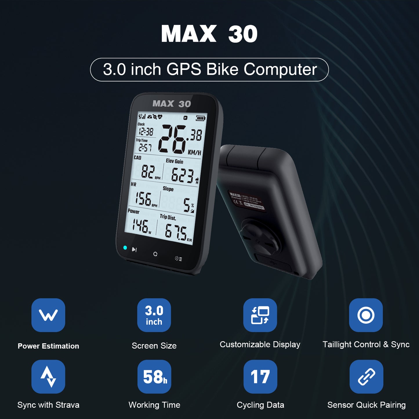 MAX30:GPS Bike Computer with 3.0 Inch Screen