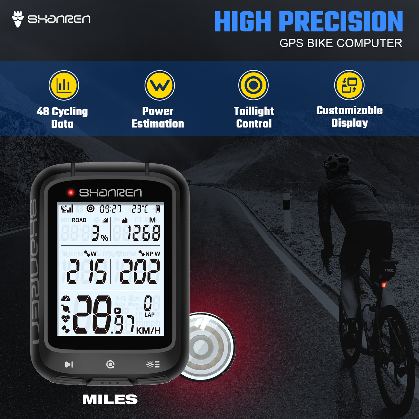 MILES：GPS Bike Computer with Taillight Control – Shanrenbike